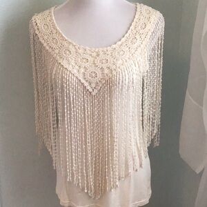 Elegant Cream Fringe Lace Top